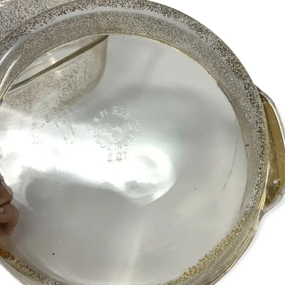 Fire King Vintage Gold Fleck Glass 2 Quart Casserole Baking Dishes Made in USA